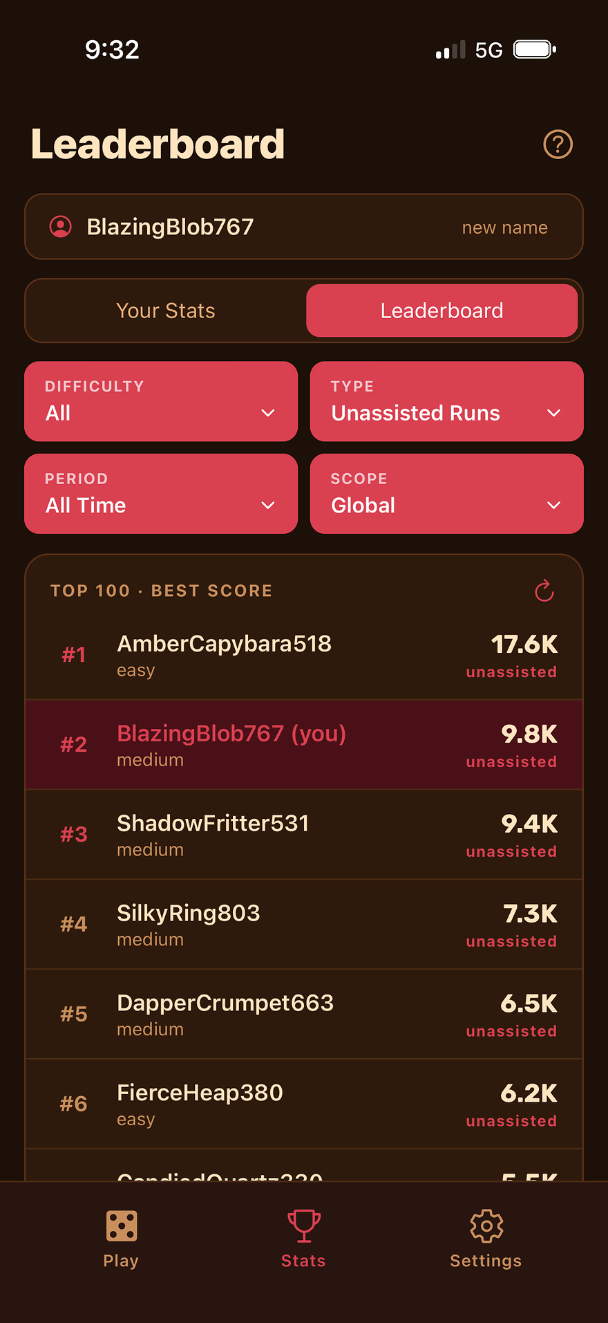 Dice Drop leaderboard