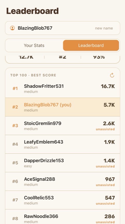 Dice Drop leaderboard
